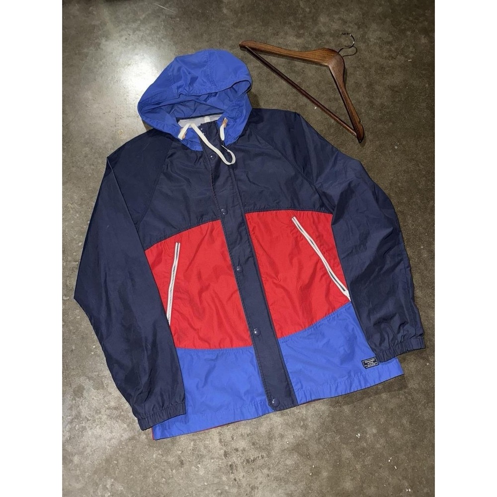 Abercrombie & Fitch Colorblock Hooded Windbreaker Jacket Men's Med Red Blue